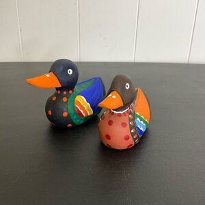 Vintage Lot of 2 Miniature Wood Duck Decoys 2.5" Long 4" Tall Gifts Painted